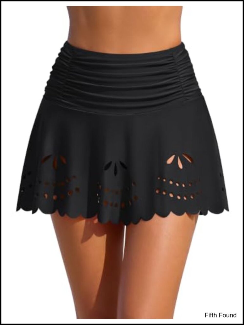 High Waisted Swim Skirt Bikini Bottoms Detachable Eyelet Ruched
